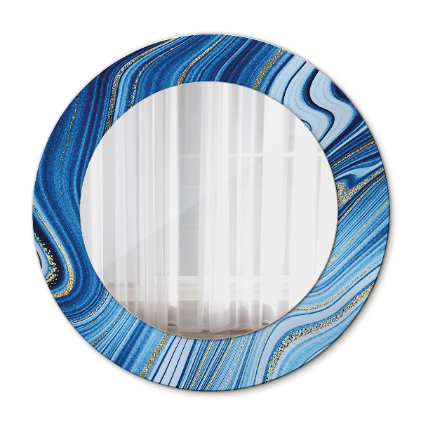 Miroir rond cadre avec impression Marbre bleu