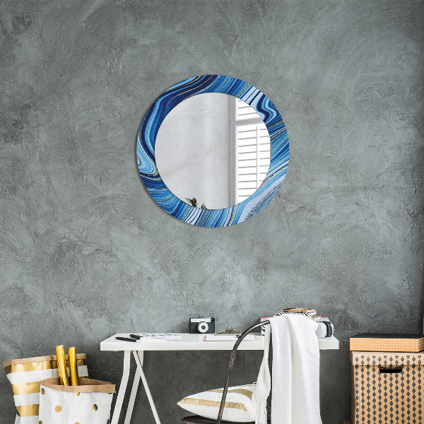 Miroir rond cadre avec impression Marbre bleu