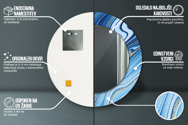 Miroir rond cadre avec impression Marbre bleu