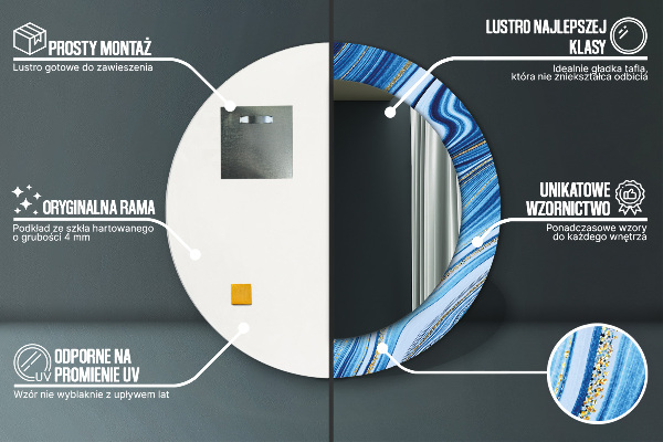 Miroir rond cadre avec impression Marbre bleu