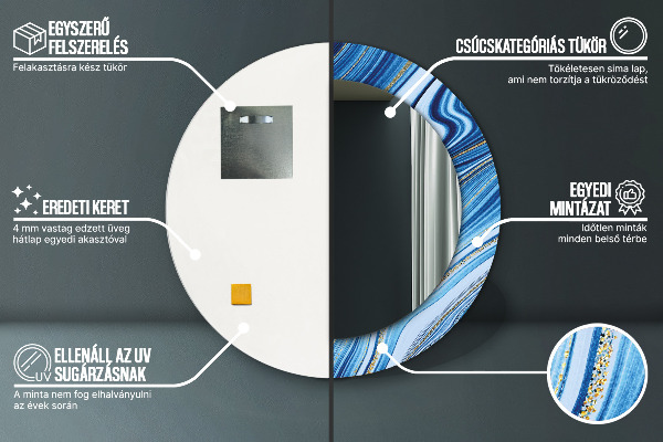 Miroir rond cadre avec impression Marbre bleu