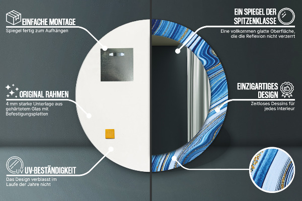 Miroir rond cadre avec impression Marbre bleu