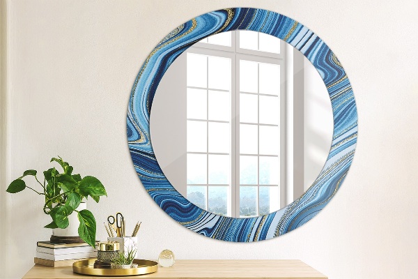 Miroir rond cadre avec impression Marbre bleu