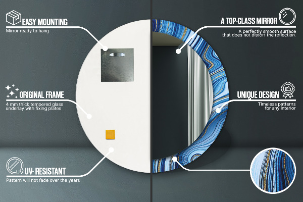 Miroir rond cadre avec impression Marbre bleu