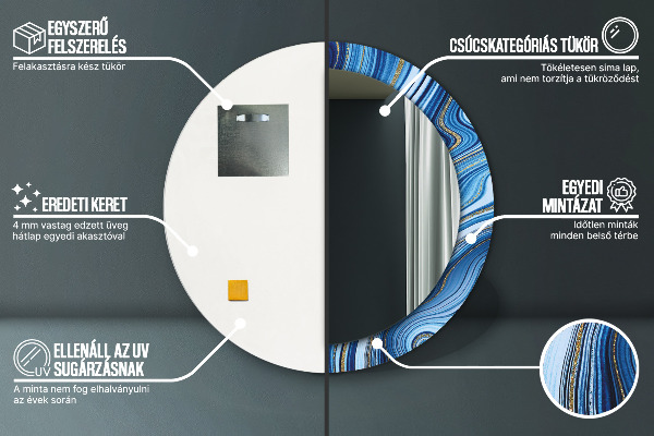 Miroir rond cadre avec impression Marbre bleu