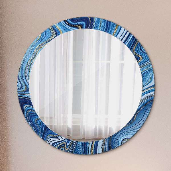 Miroir rond cadre avec impression Marbre bleu