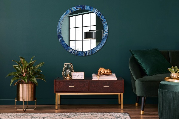 Miroir rond cadre avec impression Marbre bleu