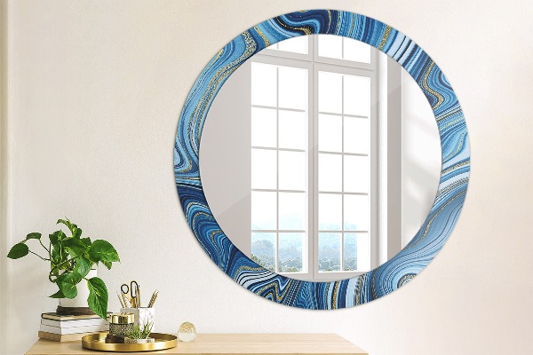 Miroir rond cadre avec impression Marbre bleu