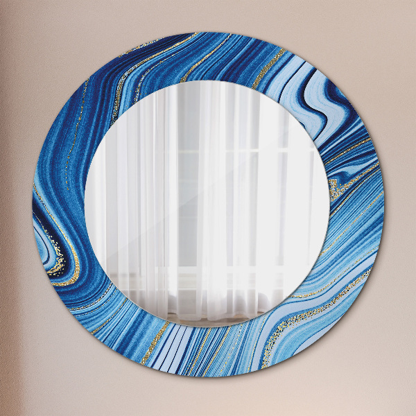 Miroir rond cadre avec impression Marbre bleu