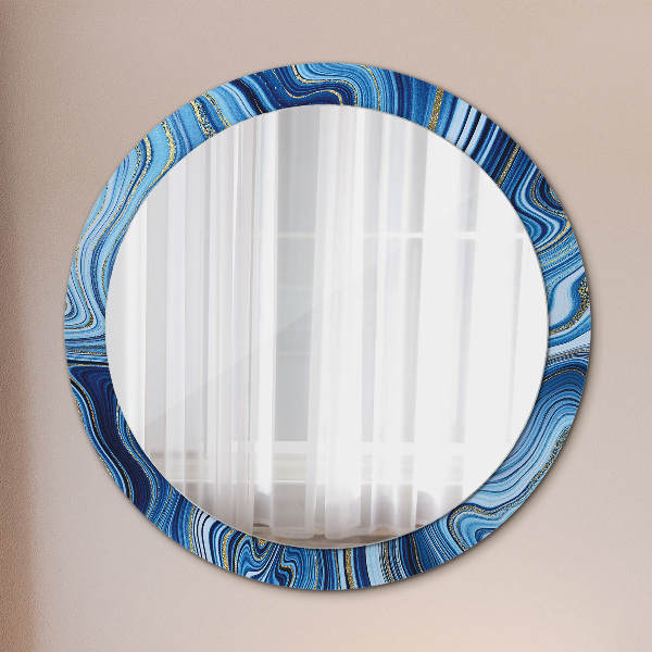 Miroir rond cadre avec impression Marbre bleu