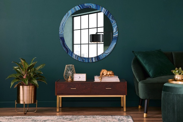 Miroir rond cadre avec impression Marbre bleu
