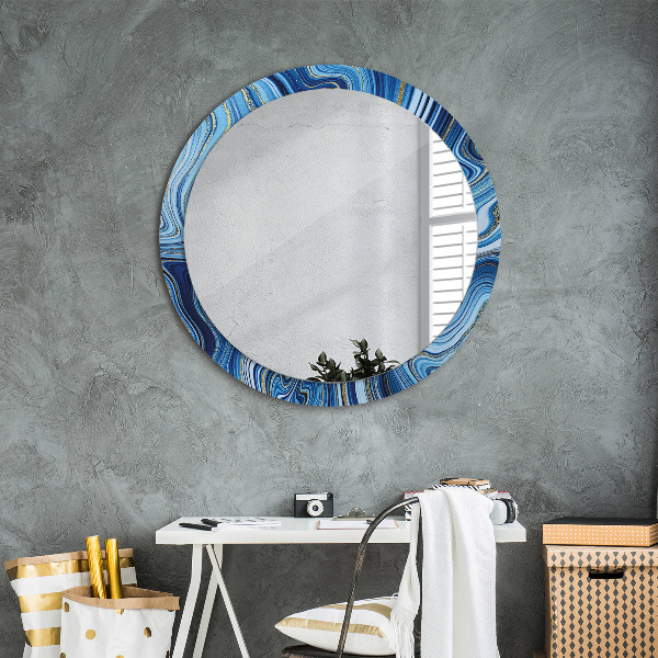 Miroir rond cadre avec impression Marbre bleu