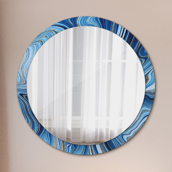 Miroir rond cadre avec impression Marbre bleu