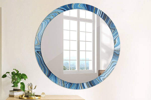 Miroir rond cadre avec impression Marbre bleu