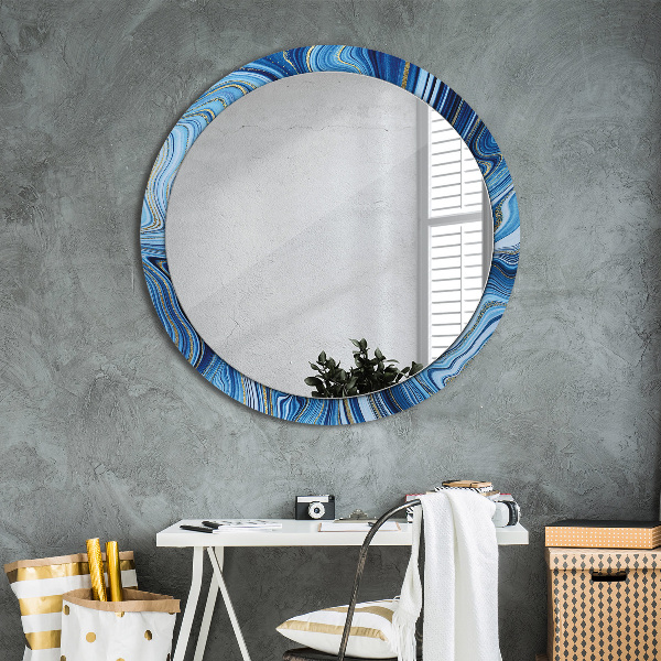 Miroir rond cadre avec impression Marbre bleu