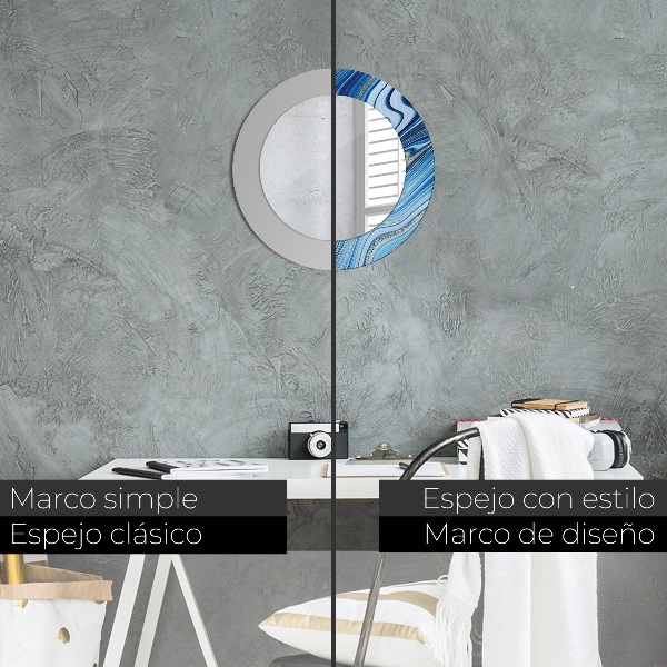 Miroir rond cadre avec impression Marbre bleu