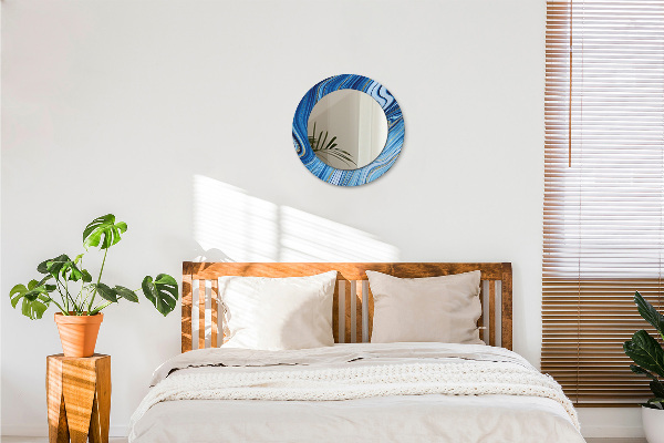 Miroir rond cadre avec impression Marbre bleu