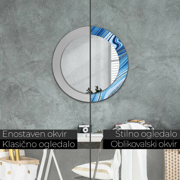 Miroir rond cadre avec impression Marbre bleu