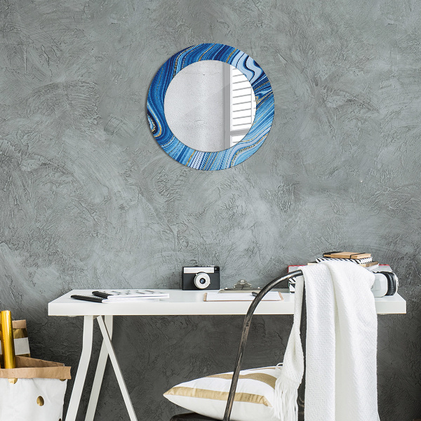 Miroir rond cadre avec impression Marbre bleu
