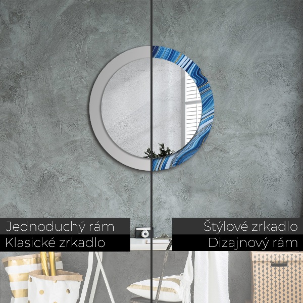 Miroir rond cadre avec impression Marbre bleu