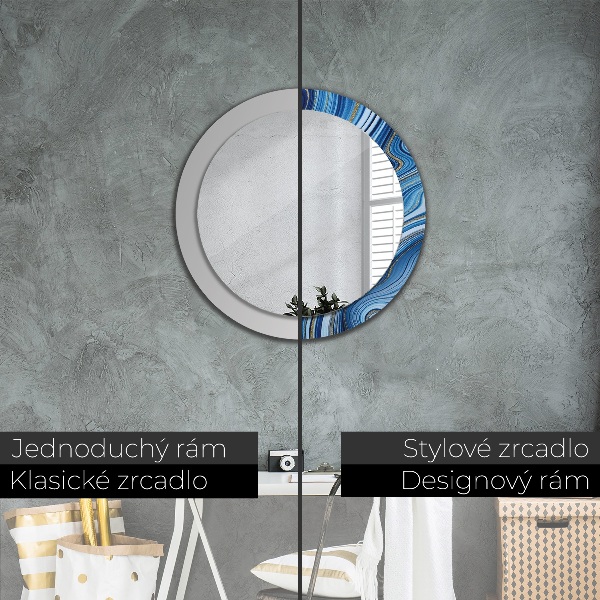 Miroir rond cadre avec impression Marbre bleu
