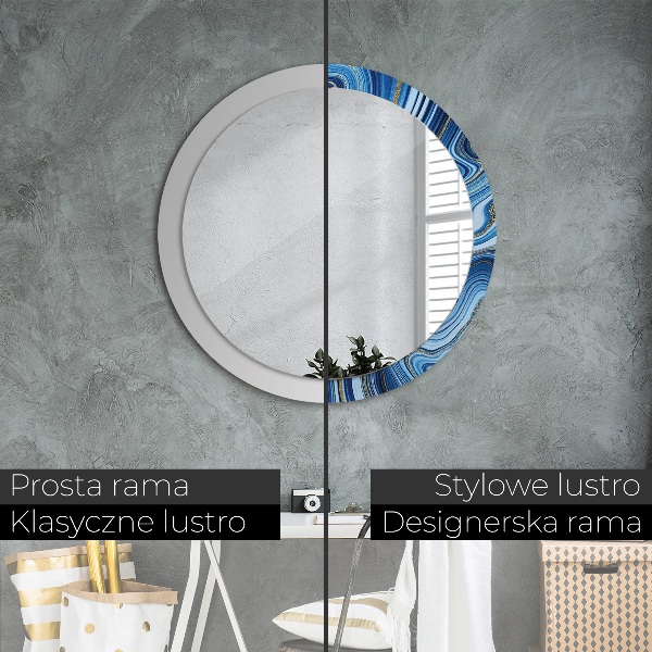 Miroir rond cadre avec impression Marbre bleu