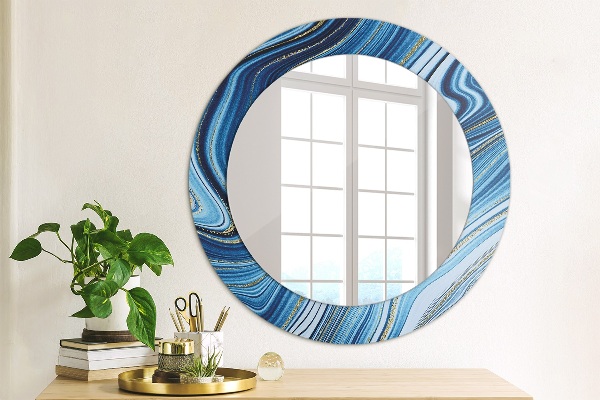 Miroir rond cadre avec impression Marbre bleu