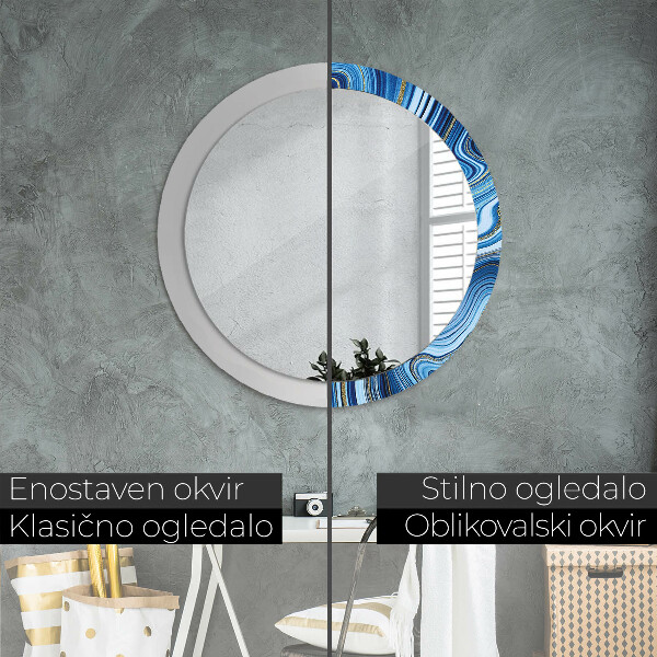 Miroir rond cadre avec impression Marbre bleu