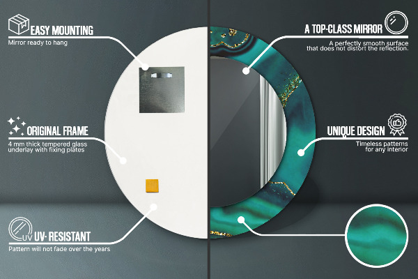Miroir rond cadre avec impression Marbre émeraude
