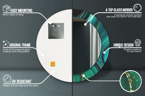 Miroir rond cadre avec impression Marbre émeraude