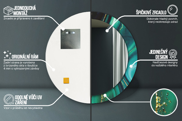 Miroir rond cadre avec impression Marbre émeraude