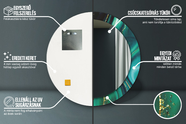 Miroir rond cadre avec impression Marbre émeraude