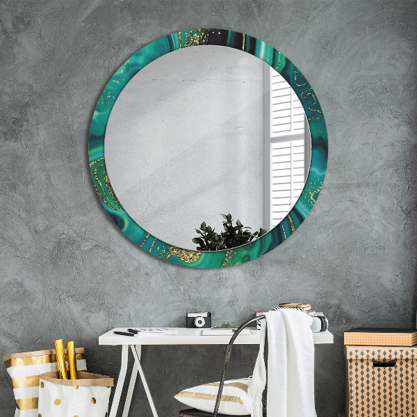 Miroir rond cadre avec impression Marbre émeraude