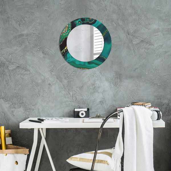 Miroir rond cadre avec impression Marbre émeraude