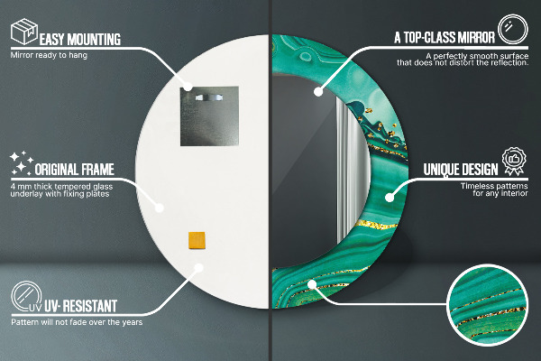 Miroir rond cadre avec impression Agate jaspis marble