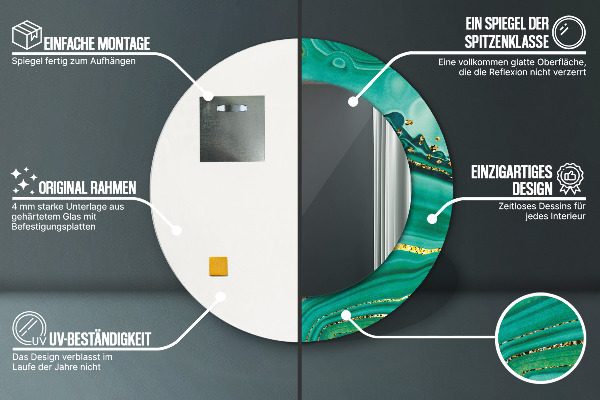 Miroir rond cadre avec impression Agate jaspis marble