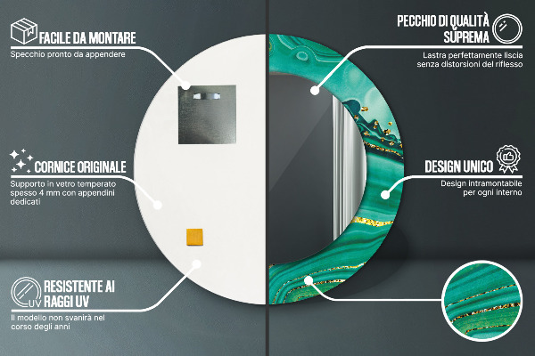 Miroir rond cadre avec impression Agate jaspis marble