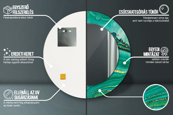 Miroir rond cadre avec impression Agate jaspis marble