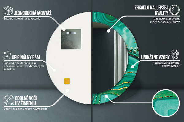 Miroir rond cadre avec impression Agate jaspis marble