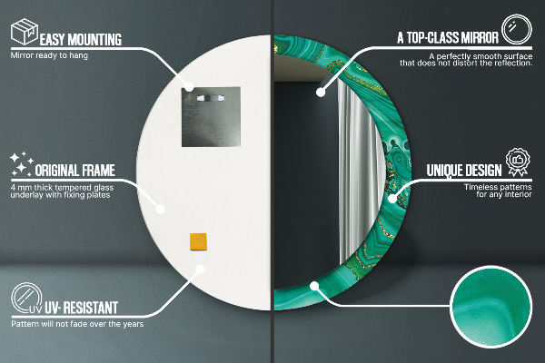Miroir rond cadre avec impression Agate jaspis marble