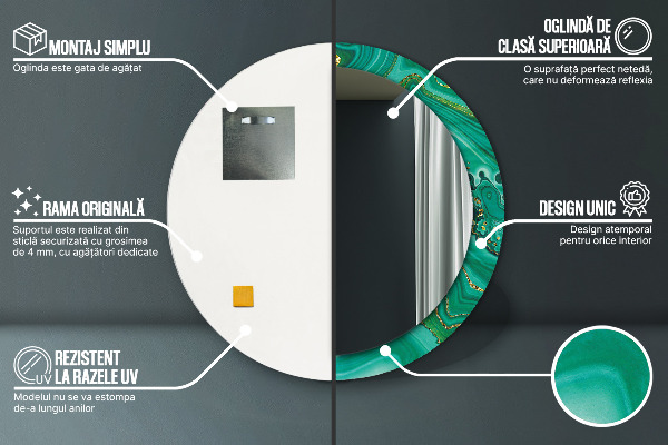 Miroir rond cadre avec impression Agate jaspis marble