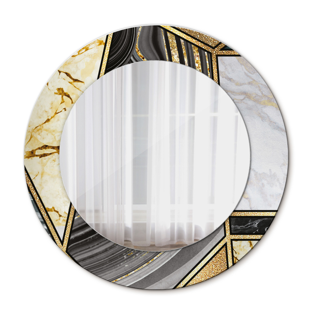 Miroir rond cadre avec impression Marbre agat et or