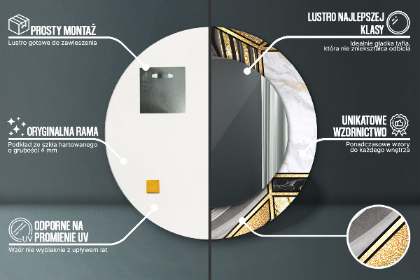 Miroir rond cadre avec impression Marbre agat et or