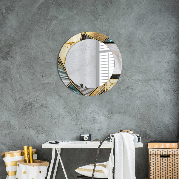 Miroir rond cadre avec impression Marbre agat et or