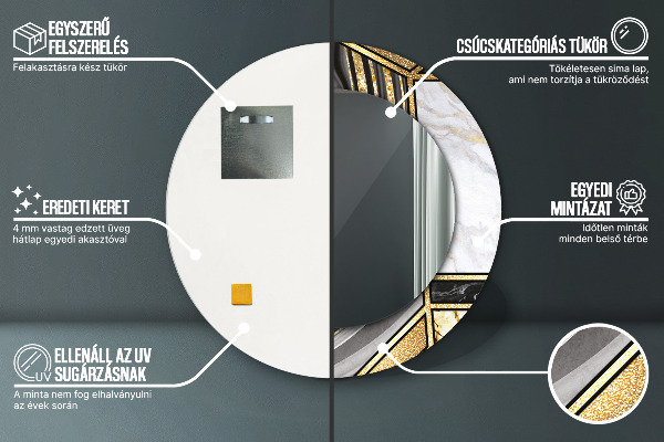 Miroir rond cadre avec impression Marbre agat et or