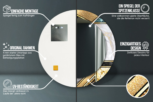 Miroir rond cadre avec impression Marbre agat et or