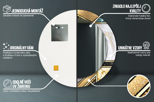 Miroir rond cadre avec impression Marbre agat et or