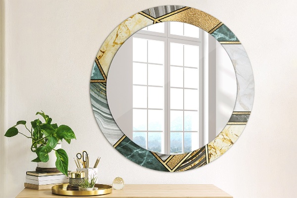 Miroir rond cadre avec impression Marbre agat et or