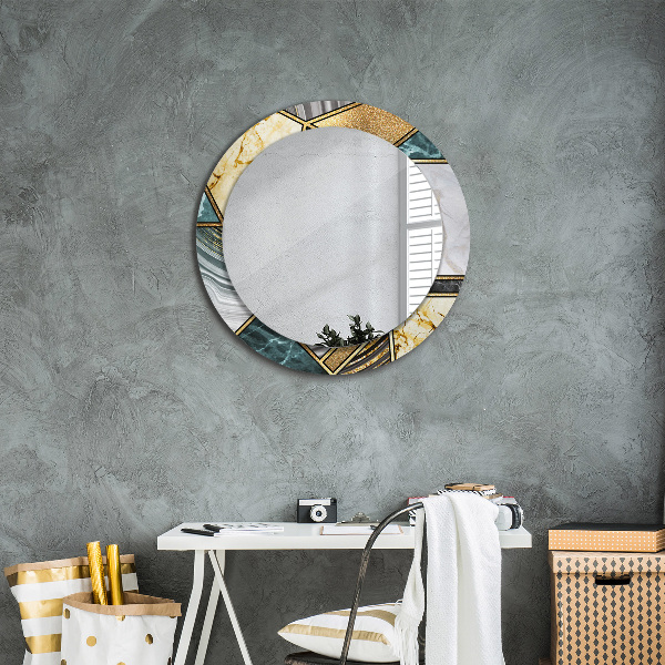 Miroir rond cadre avec impression Marbre agat et or