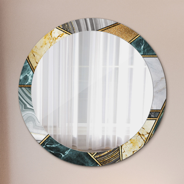 Miroir rond cadre avec impression Marbre agat et or